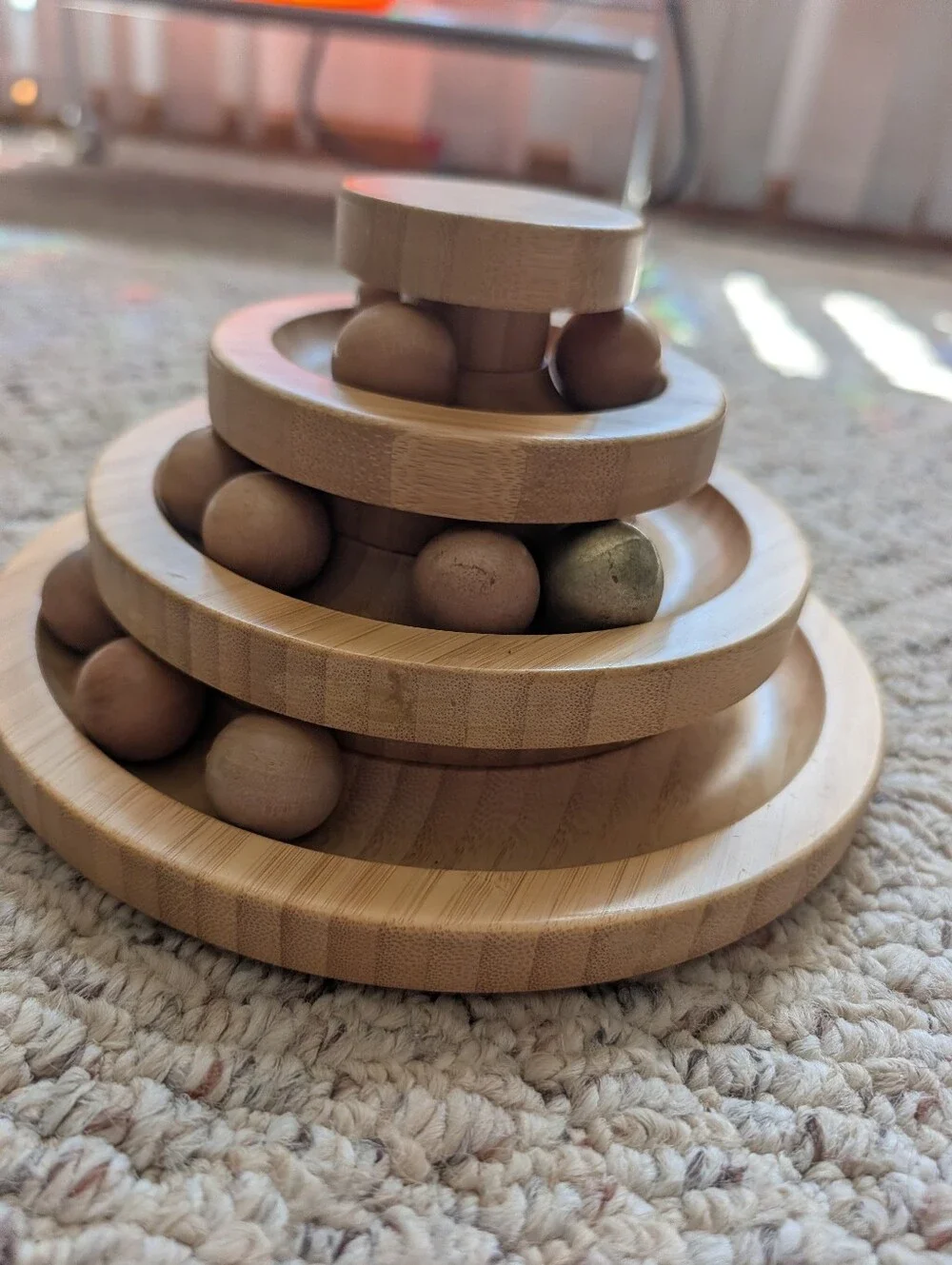 Wooden Multi Tier Cat Toy Ball Track Bell Interactive Enrichment Tower